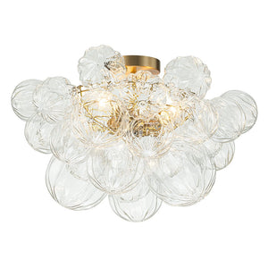 Chandelierias-3-Light Petals Textured Glass Bubble Semi-flush Mount-Chandeliers-Brass (Pre-order & Arrive in 2 Weeks)-