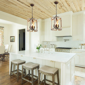 Chandelierias-4-Light Drum Distressed White Wood Chandelier-Chandelier--