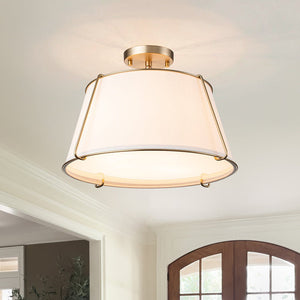 Chandelierias-4-Light Modern Off-white Linen Drum Semi-Flush Mount-Flush Mount-Brass-