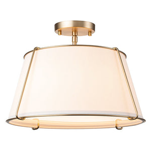 Chandelierias-4-Light Modern Off-white Linen Drum Semi-Flush Mount-Flush Mount-Brass-