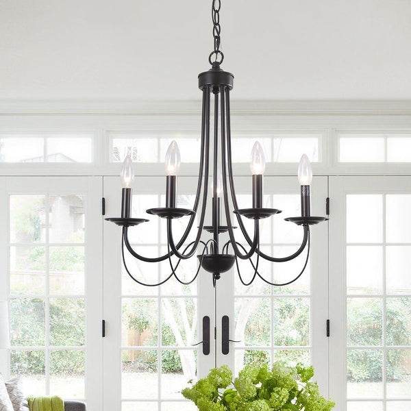 Chandelierias-5-Light Black Metal Candle Style Chandelier-Chandelier--