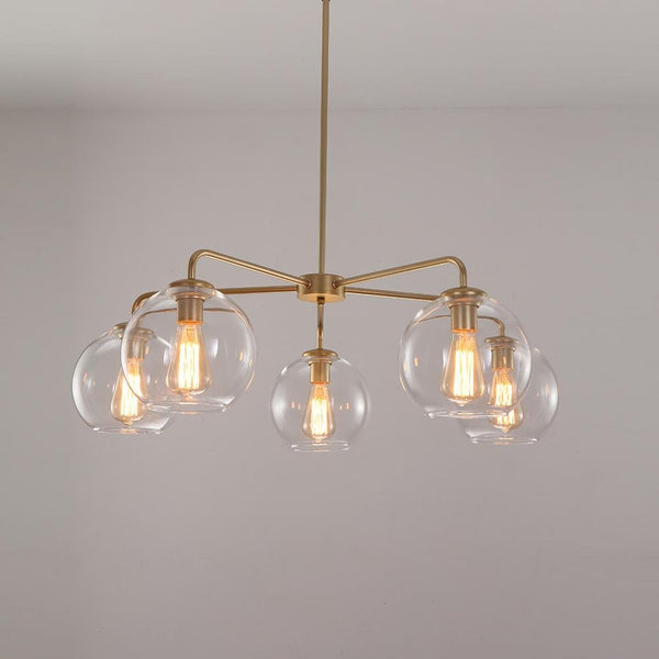 Chandelierias-5-Light Blown Glass Modern Globe Chandelier-Chandelier-Brass-