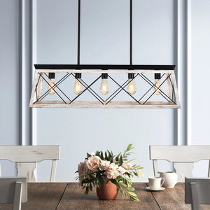 Chandelierias-5-Light Rectangular Kitchen Island Chandelier-Chandelier-Off-White-