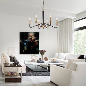 Chandelierias-6-Light Candle Style Modern Farmhouse Chandelier-Chandeliers-Black & Gold-
