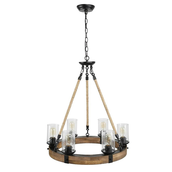 Chandelierias-6-Light Circular Wood Farmhouse Chandelier-Chandelier--