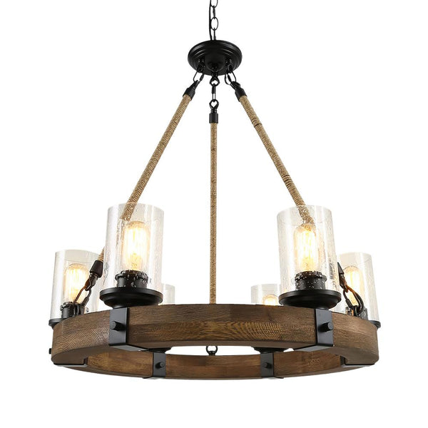 Chandelierias-6-Light Circular Wood Farmhouse Chandelier-Chandelier--