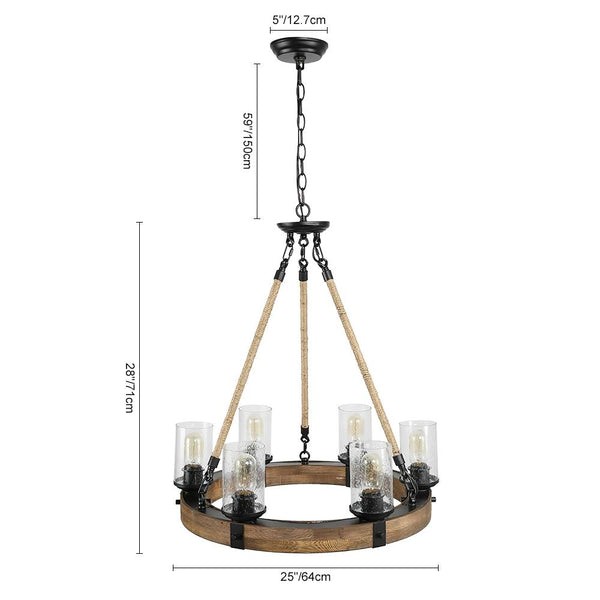 Chandelierias-6-Light Circular Wood Farmhouse Chandelier-Chandelier--