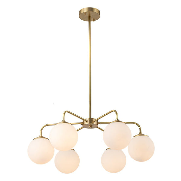 Chandelierias-6-Light Contemporary Frosted Milky Glass Sphere Chandelier-Chandeliers-Brass-6 Bulbs