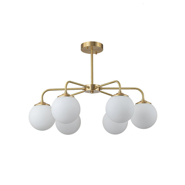 Chandelierias-6-Light Contemporary Frosted Milky Glass Sphere Chandelier-Chandeliers-Brass-6 Bulbs