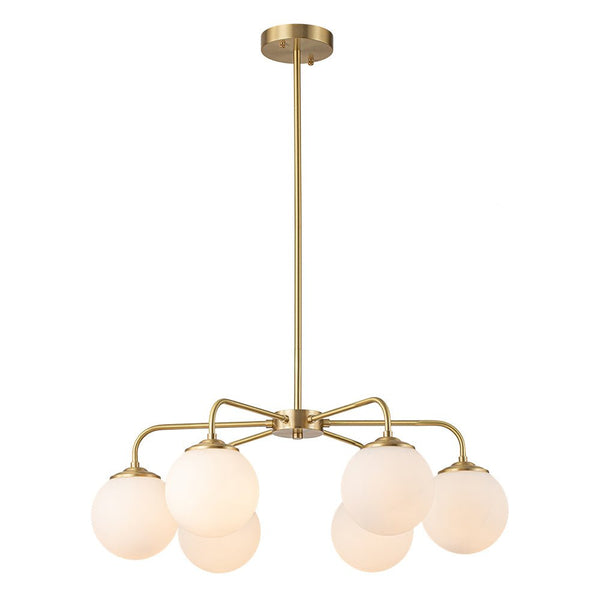 Chandelierias-6-Light Contemporary Frosted Milky Glass Sphere Chandelier-Chandeliers-Brass-6 Bulbs