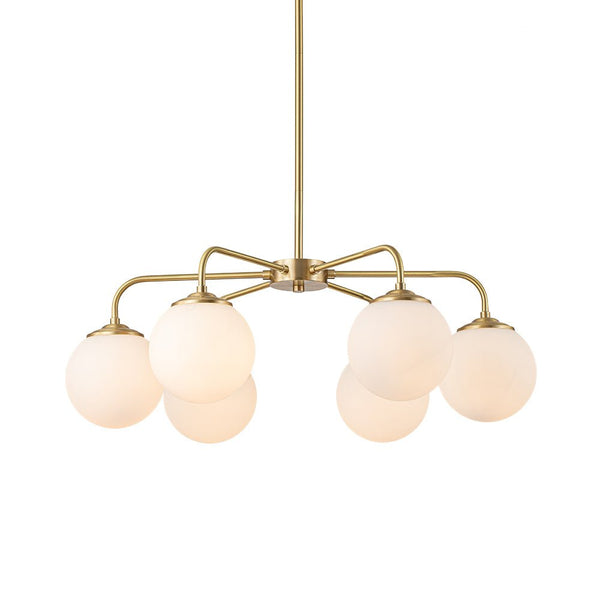 Chandelierias-6-Light Contemporary Frosted Milky Glass Sphere Chandelier-Chandeliers-Brass-6 Bulbs