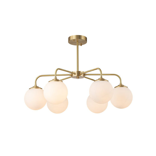 Chandelierias-6-Light Contemporary Frosted Milky Glass Sphere Chandelier-Chandeliers-Brass-6 Bulbs