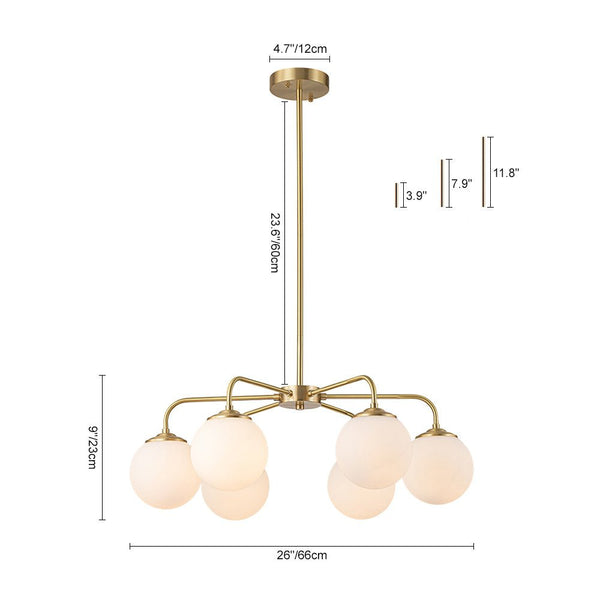 Chandelierias-6-Light Contemporary Frosted Milky Glass Sphere Chandelier-Chandeliers-Brass-6 Bulbs