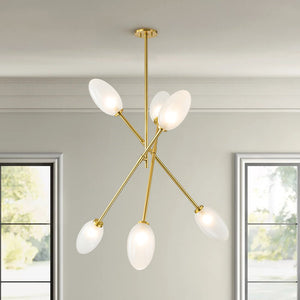 Chandelierias-6-Light Frosted Olive-Shaped Glass Sputnik Chandelier-Chandeliers-Brass-