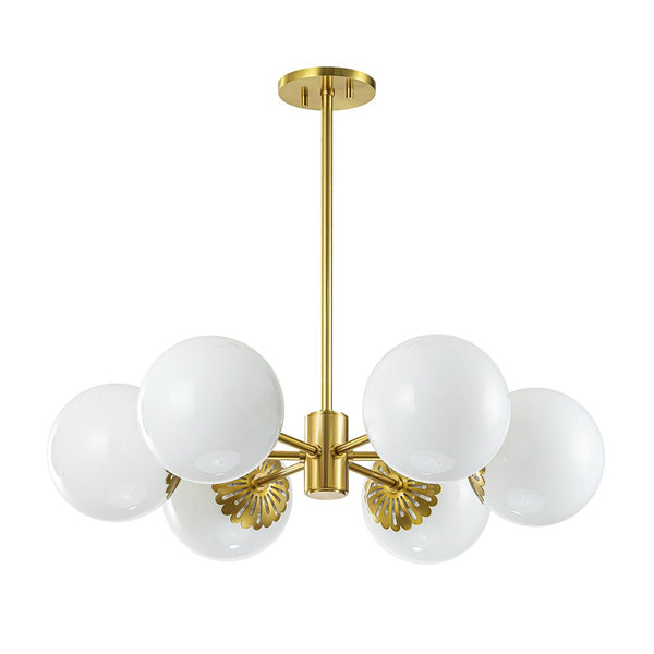 Chandelierias-6-Light Mid-century Opal Glass Sphere Chandelier-Chandelier-Brass (Pre-order)-