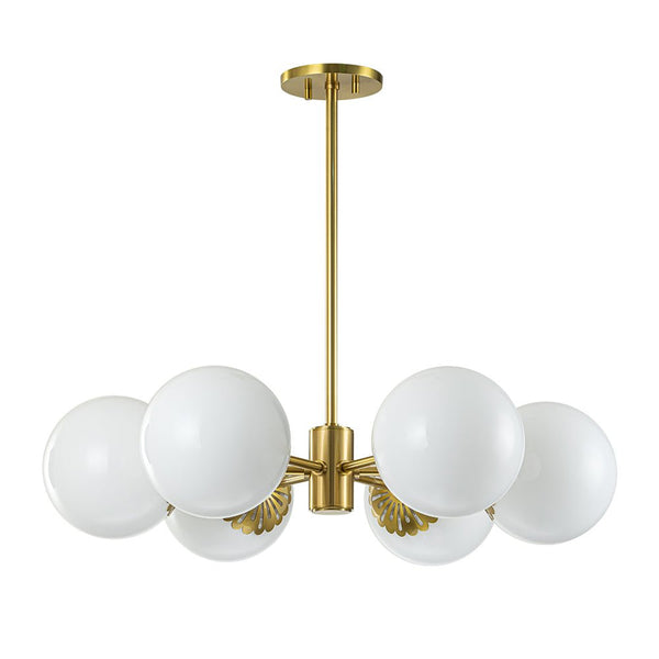 Chandelierias-6-Light Mid-century Opal Glass Sphere Chandelier-Chandelier-Brass (Pre-order)-