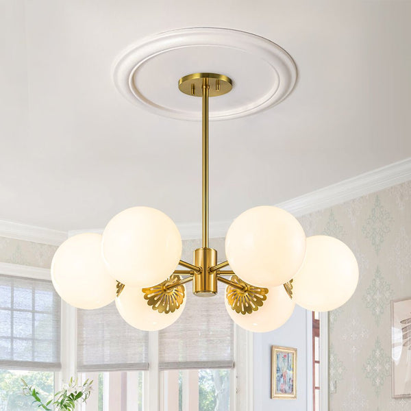 Chandelierias-6-Light Mid-century Opal Glass Sphere Chandelier-Chandelier-Brass (Pre-order)-