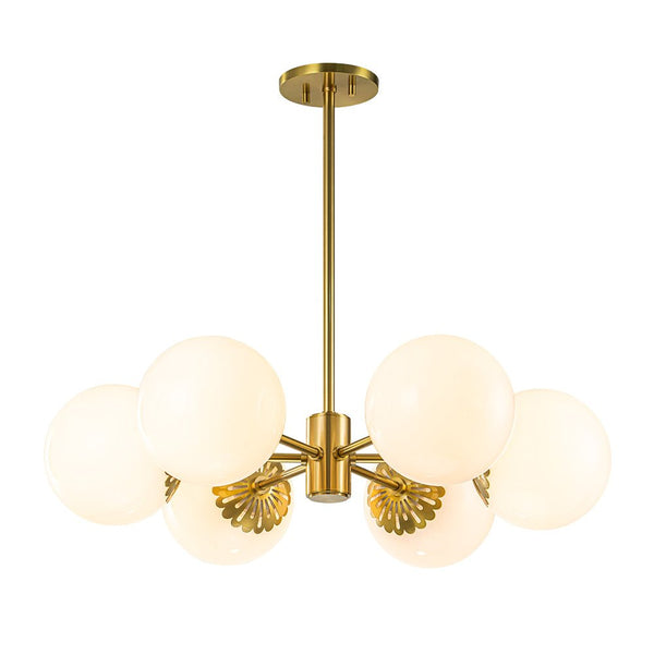 Chandelierias-6-Light Mid-century Opal Glass Sphere Chandelier-Chandelier-Brass (Pre-order)-