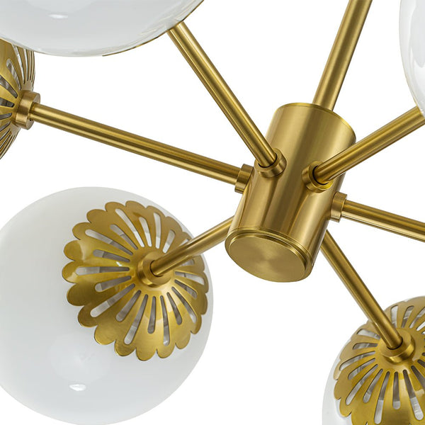 Chandelierias-6-Light Mid-century Opal Glass Sphere Chandelier-Chandelier-Brass (Pre-order)-