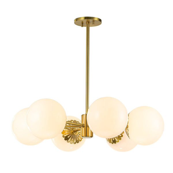 Chandelierias-6-Light Mid-century Opal Glass Sphere Chandelier-Chandelier-Brass (Pre-order)-