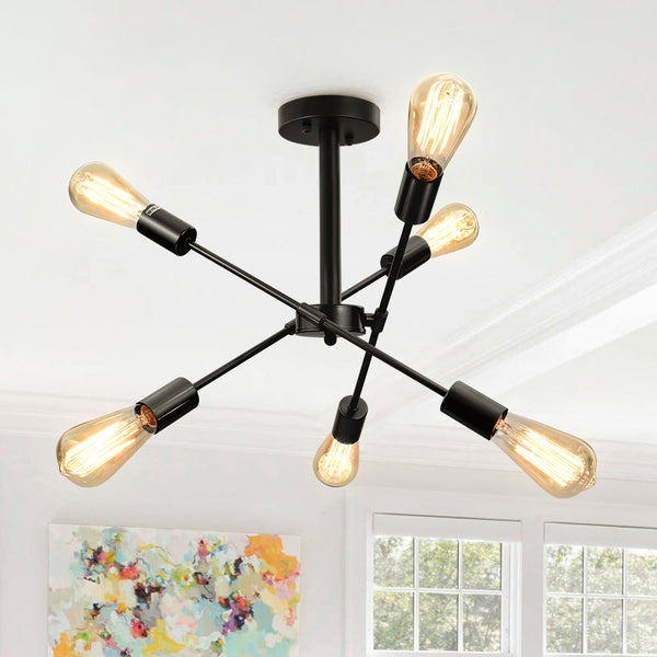 Chandelierias-6-Light Modern Sputnik Linear Chandelier--Black-