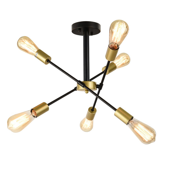 Chandelierias-6-Light Modern Sputnik Linear Chandelier--Black-