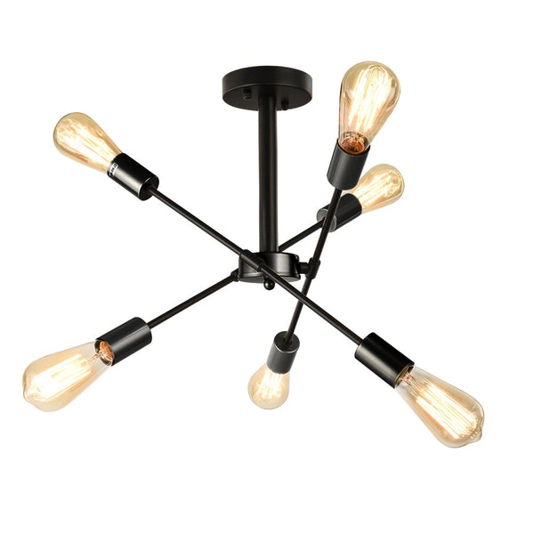 Chandelierias-6-Light Modern Sputnik Linear Chandelier--Black-