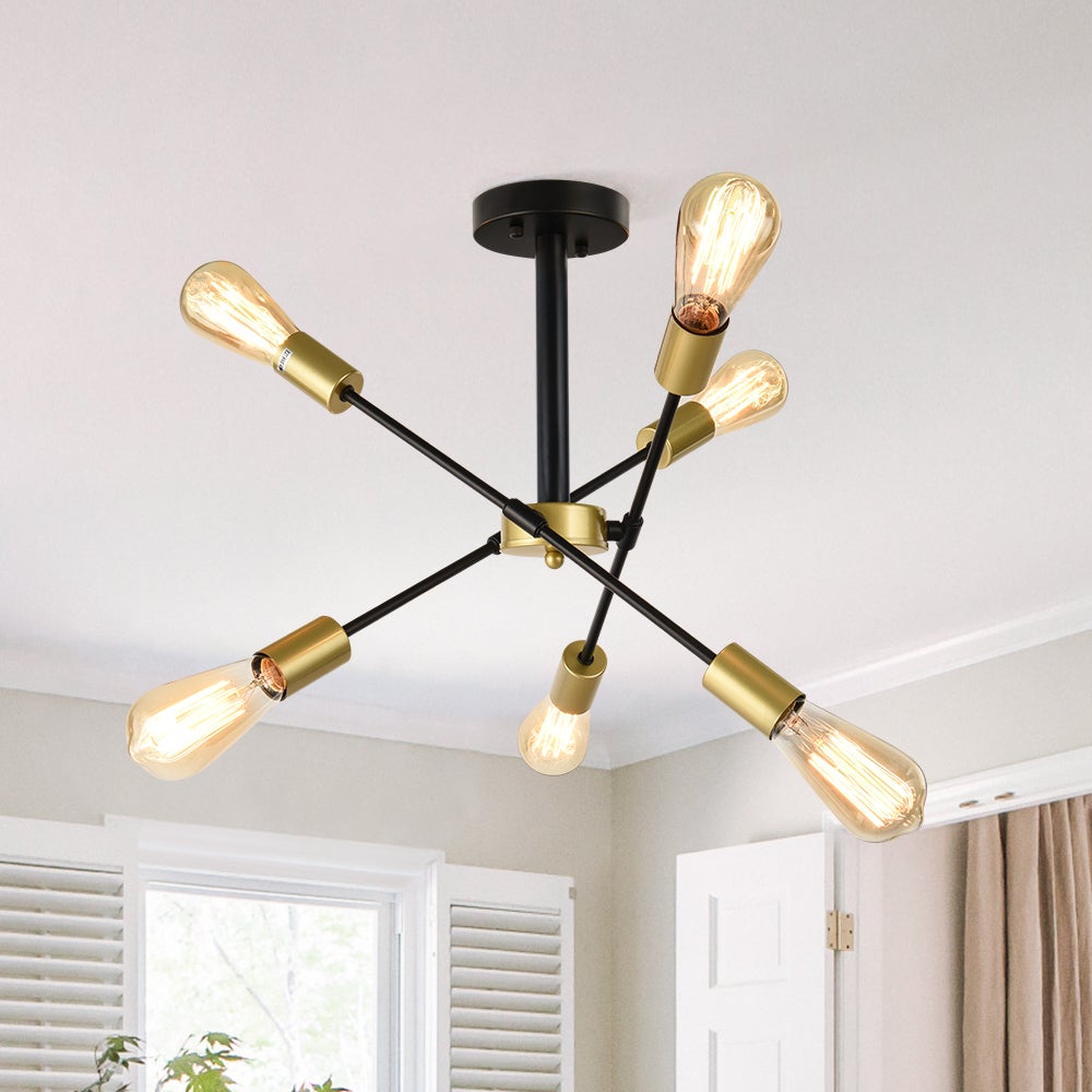 Modern 6-Light Sputnik Linear Chandelier | Chandelierias, Living Room ...