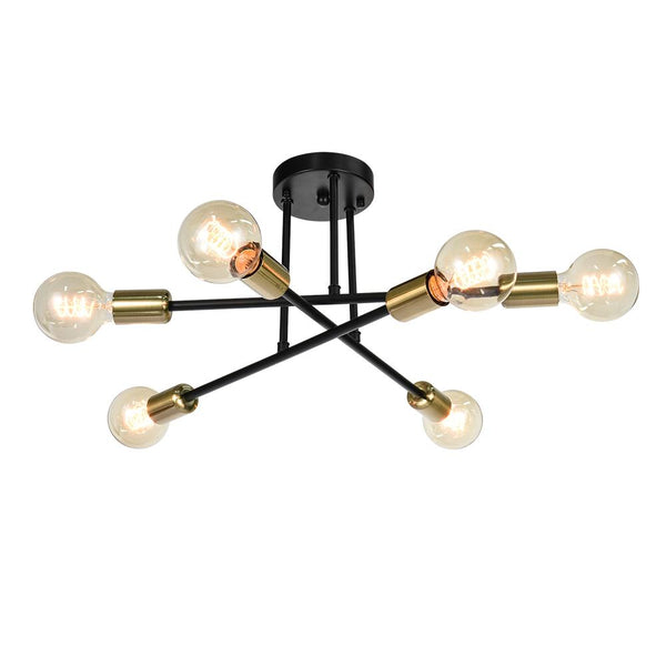 Chandelierias-6-Light Sputnik Sphere Semi Ceiling Light-Flush Mount-Black-