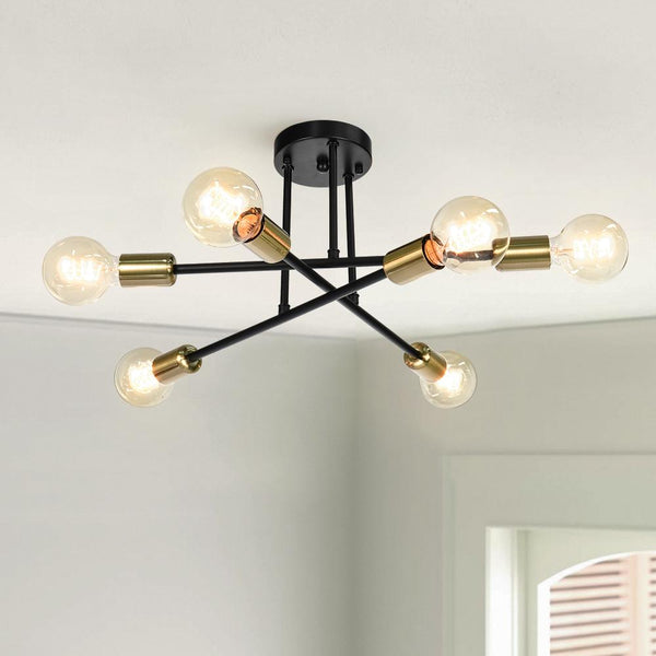 Chandelierias-6-Light Sputnik Sphere Semi Ceiling Light-Flush Mount-Black-