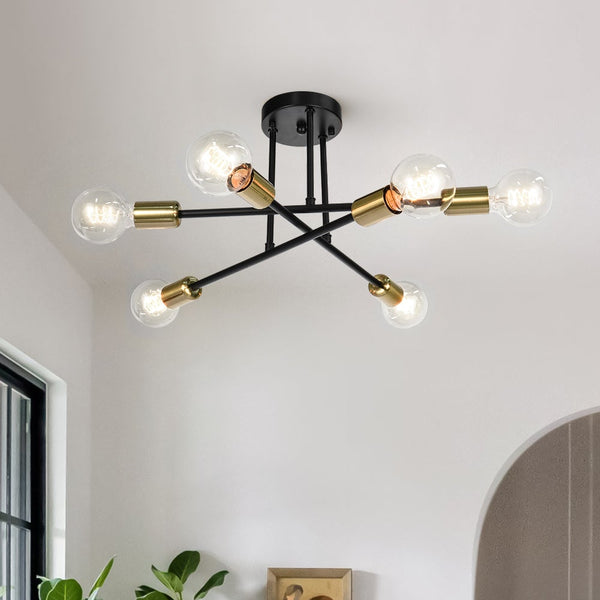 Chandelierias-6-Light Sputnik Sphere Semi Ceiling Light-Flush Mount-Black-