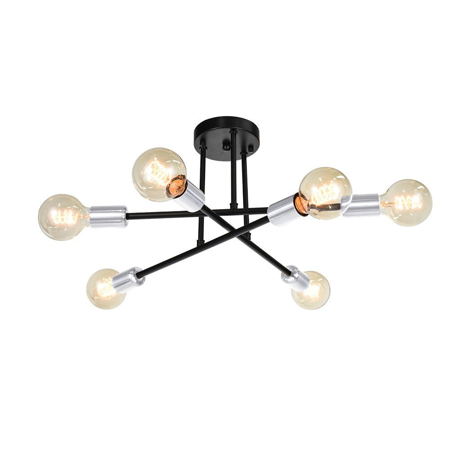 Chandelierias-6-Light Sputnik Sphere Semi Ceiling Light-Flush Mount-Black & Chrome-