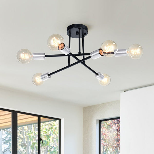 Chandelierias-6-Light Sputnik Sphere Semi Ceiling Light-Semi Flush-Black & Chrome-