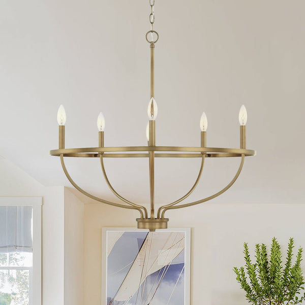 Chandelierias-6-Light Unique Curved Metal Chandelier-Chandelier-Brass-