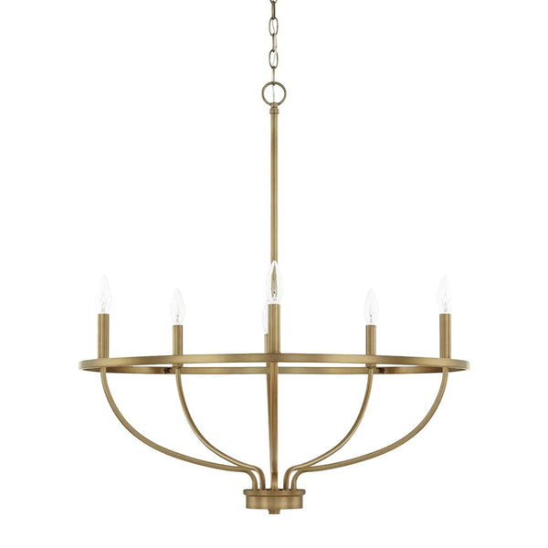 Chandelierias-6-Light Unique Curved Metal Chandelier-Chandelier-Brass-