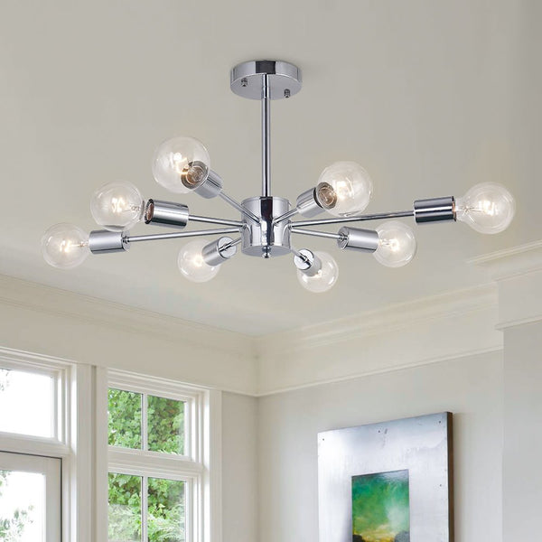 Chandelierias-8-Light Modern Semi Flush Sputnik Ceiling Light-Semi Flush-Chrome-