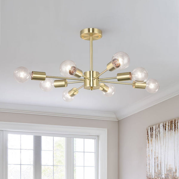 Chandelierias-8-Light Modern Semi Flush Sputnik Ceiling Light-Semi Flush-Gold-