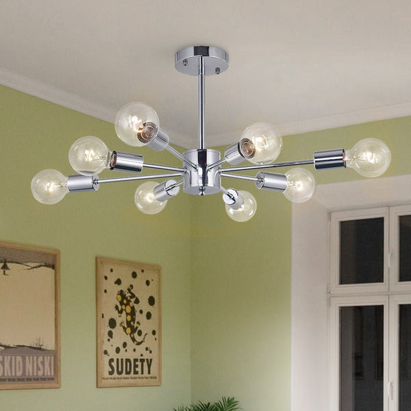 Chandelierias-8-Light Modern Semi Flush Sputnik Ceiling Light-Semi Flush-Gold-