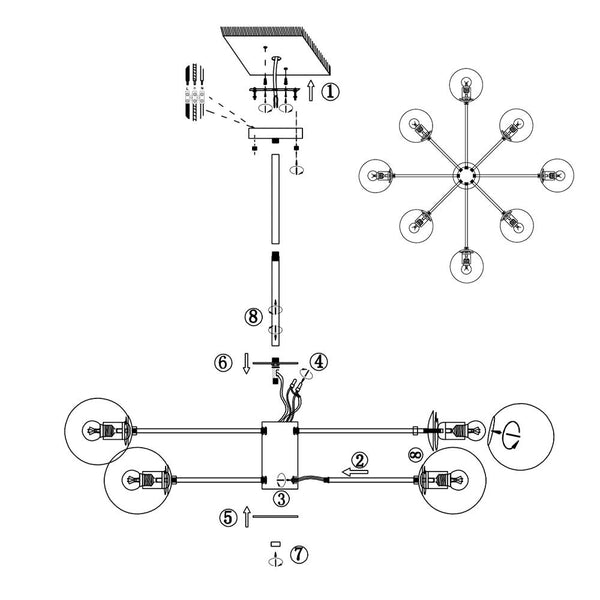 Chandelierias-8-Light Sputnik Modern Linear Chandelier-Chandelier--