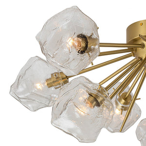 Chandelierias-9-Light Melting Ice Glass Cube Sputnik Flush Mount-Flush Mount-Brass (Pre-order & Arrive in 3 Weeks)-