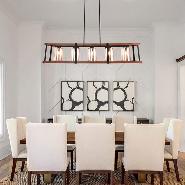 Chandelierias-Black Rectangle Modern Farmhouse Frosted Glass Chandelier-Chandelier--