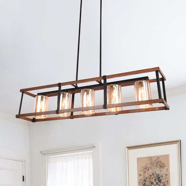 Chandelierias-Black Rectangle Modern Farmhouse Frosted Glass Chandelier-Chandelier--