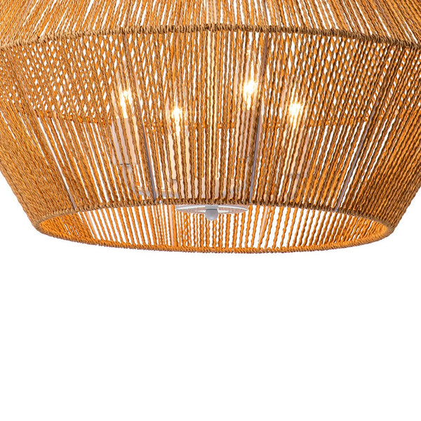 Chandelierias-Bohemian 4-Light Brown Hemp Rope Geometric Lantern Pendant-Pendant-Brown-4 Bulbs