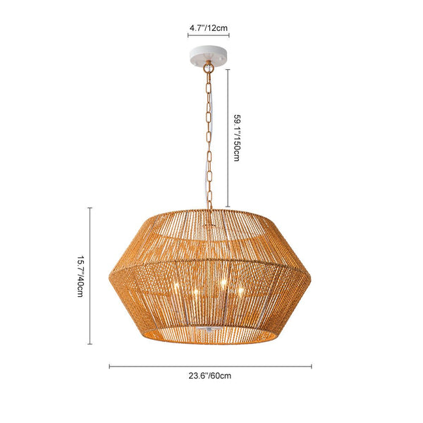 Chandelierias-Bohemian 4-Light Brown Hemp Rope Geometric Lantern Pendant-Pendant-Brown-4 Bulbs