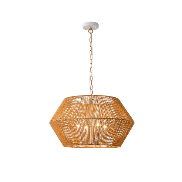 Chandelierias-Bohemian 4-Light Brown Hemp Rope Geometric Lantern Pendant-Pendant-Brown-4 Bulbs