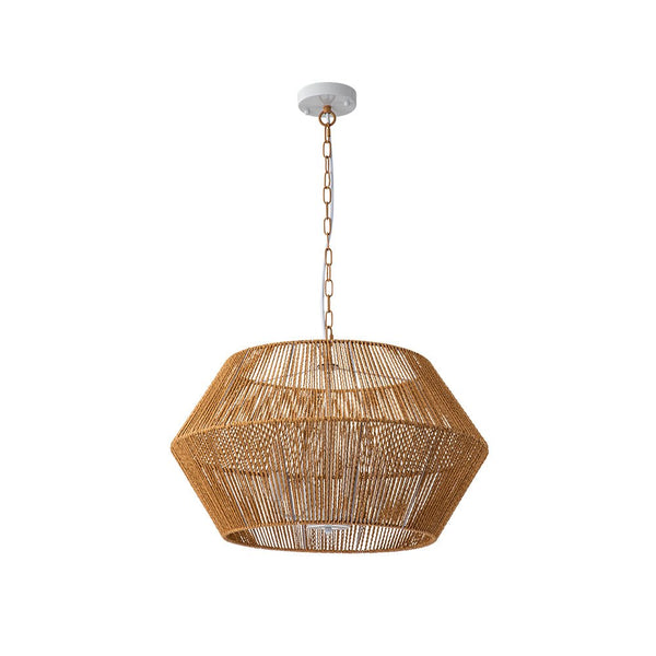 Chandelierias-Bohemian 4-Light Brown Hemp Rope Geometric Lantern Pendant-Pendant-Brown-4 Bulbs