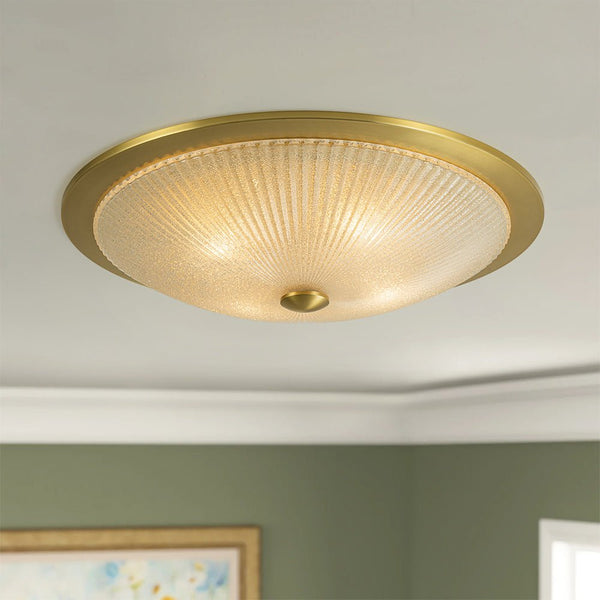 Chandelierias-Brass 4-Light Ribbed Glass Saucer Shaped Flush Mount-Flush Mount-Brass (Pre-order)-