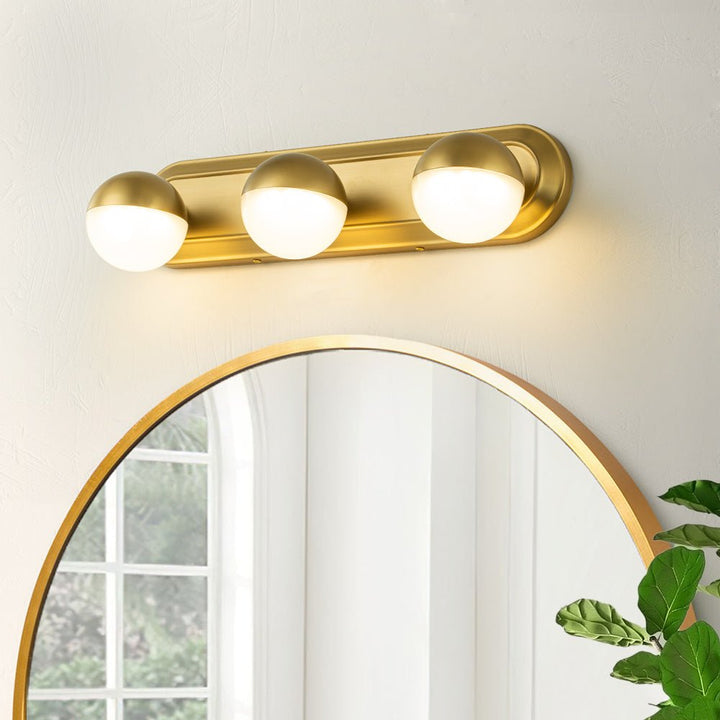 Chandelierias-Brushed Brass Triple Opal Glass Globe Dimmable LED Vanity Light-Wall Light-Brass (Back-order)-