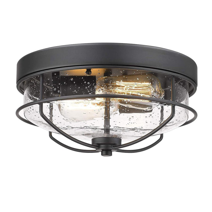 Chandelierias-Caged Flush Mount with Seeded Glass Shade-Flush Mount--