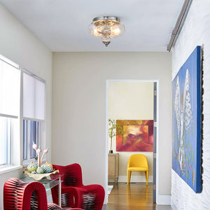 Chandelierias-Chrome Hammered Glass Ceiling Light-Flush Mount--